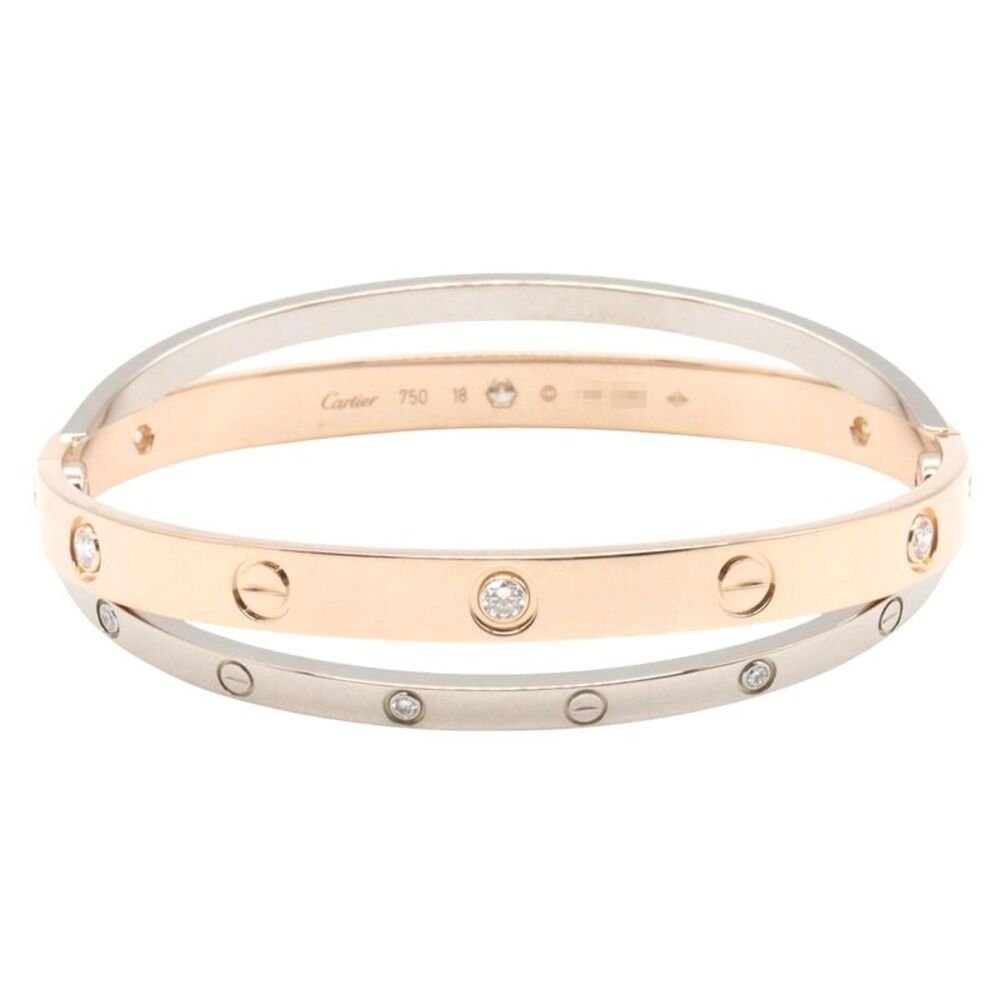 Cartier Layered Love Bracelet 18K White & Pink Gold Diamond